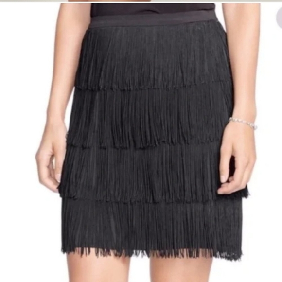 NWOT Lauren Ralph Lauren Tiered Fringe Black Skirt Size 4 - Picture 2 of 11